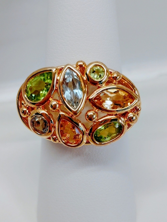 Jewelry - Gold Vermeil Multi-Stone Ring with Blue Topaz, Citrine And Peridot Stones Size 7